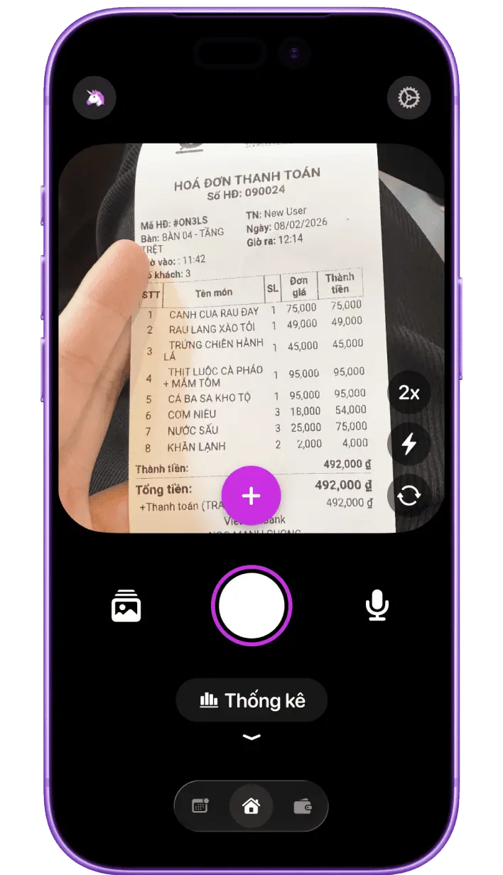 Chụp bill — AI tự động ghi chép